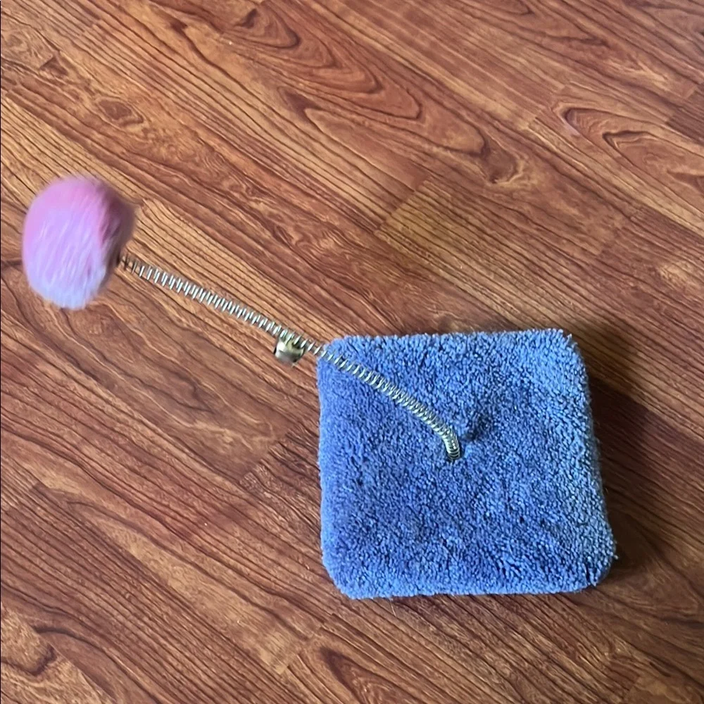 Blue Carpet Pink Poof Jingle Bell Spring Interactive Cat Toy
